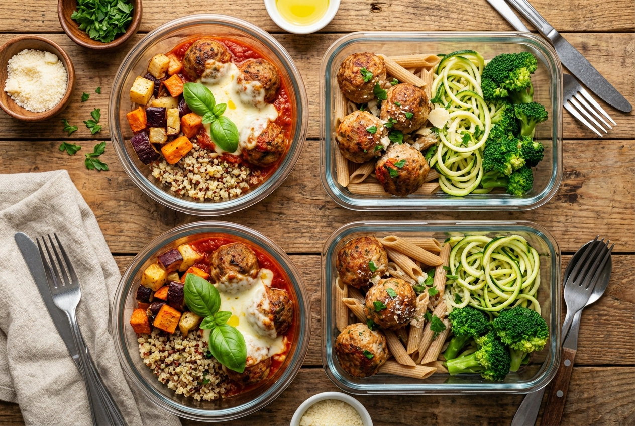 Rows of golden baked turkey meatballs on a parchment-lined baking sheet