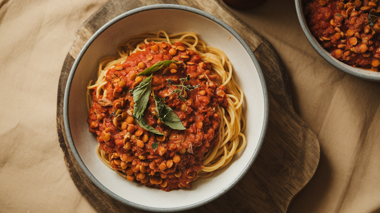 Lentil Bolognese with Whole Wheat Pasta